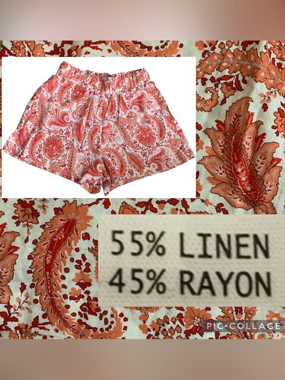 Cynthia Rowley Linen Blend High Waisted Shorts Size Small Paisley Floral Boho